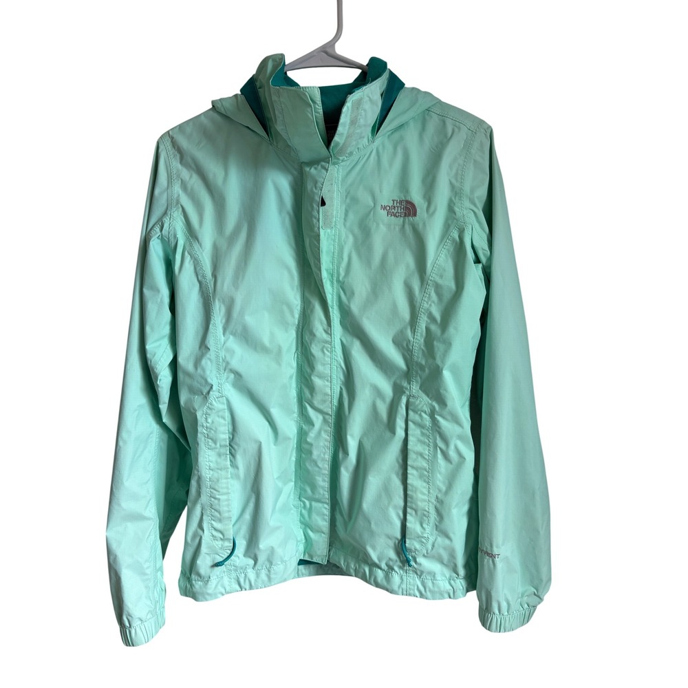 The North Face HyVent Rain Jacket Womens Small Mint Green Hooded Shell Coat